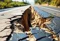 Highway road destroyed by powerful earthquake