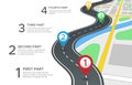 Highway road infographic. Street roads map, gps navigation way path and town journey pin directions sign 3d vector Royalty Free Stock Photo