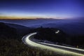 Highway road in the mountain at twilight long exposure at Inthanon Mountain , Chiang Mai , Thailand