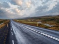 Highway road and mountain view during auto trip in Iceland. Spectacular Icelandic landscape with scenic nature: highland Royalty Free Stock Photo