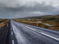 Highway road and mountain view during auto trip in Iceland. Spectacular Icelandic landscape with scenic nature: highland Royalty Free Stock Photo