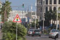 Highway, road traffic with cars and trucks. The long road ahead Royalty Free Stock Photo