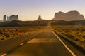 Highway Road U.S. Highway 163 and Monument Valley at sunset, Arizona, USA Royalty Free Stock Photo