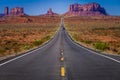 Highway Road U.S. Highway 163 and Monument Valley at sunset, Arizona, USA Royalty Free Stock Photo