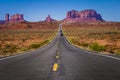 Highway Road U.S. Highway 163 and Monument Valley at sunset, Arizona, USA Royalty Free Stock Photo