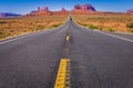 Highway Road U.S. Highway 163 and Monument Valley at sunset, Arizona, USA Royalty Free Stock Photo