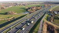 Highway seen from the air in the Netherlands captured with drone. Travel and move, connection