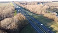 Highway seen from the air in the Netherlands captured with drone. Travel and move, connection.