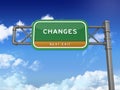 Highway Sign with CHANGES Word on Blue sky