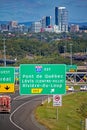 Highway Sign Leads Traffic To Highway 20 With Quebec City In The Background Royalty Free Stock Photo