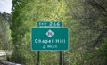 Highway Sign for Chapel Hill, NC, USA