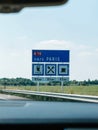 A16 Highway Sign: Vers Paris and Amenities Ahead Royalty Free Stock Photo