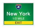 Highway signs before the exit To the state New York Of United States on a green background vector art images Illustration Royalty Free Stock Photo