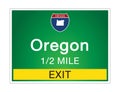 Highway signs before the exit To the state Oregon Of United States on a green background vector art images Illustration Royalty Free Stock Photo