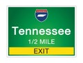 Highway signs before the exit To the state Tennessee Of United States on a green background vector art images Illustration Royalty Free Stock Photo