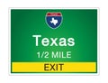 Highway signs before the exit To the state Texas Of United States on a green background vector art images Illustration Royalty Free Stock Photo