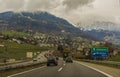 Highway in Switzerland between Montreux and Villeneuve Royalty Free Stock Photo