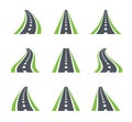 Highway symbols. Curved road, roadway, direction icons or signs concept