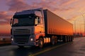 Highway to the harbor, Truck transports container for port shipment Royalty Free Stock Photo