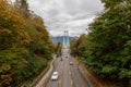 Highway to Lion gate bridge national Historic site of canada pass Stanley park in Autumn at Vancouver, Canada Royalty Free Stock Photo