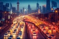 Highway traffic in the city at night. 3D rendering Royalty Free Stock Photo