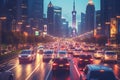 Highway traffic in the city at night. 3D rendering Royalty Free Stock Photo