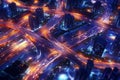 Highway traffic in the city at night. 3D rendering Royalty Free Stock Photo