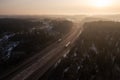 Highway traffic in early spring morning Royalty Free Stock Photo