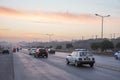 Highway traffic sunset in Islamabad