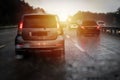 Highway traffic jam during heavy raining day Royalty Free Stock Photo