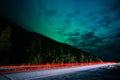 Highway Traffic Northern Lights Aurora Borealis Alaska Night Sky Royalty Free Stock Photo