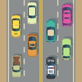 Highway traffic with top view cars and trucks street vector