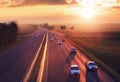 Highway transportation with cars and Truck - Traffic Royalty Free Stock Photo