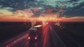 Highway truck with illuminated digital world map art