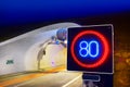 Highway tunnel with speed limit Royalty Free Stock Photo