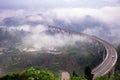 Highway viaduct in fog