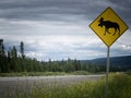 Highway warning roadsign attention moose crossing