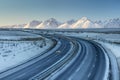 Highway in winter season with mountains