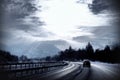 Highway in winter with snow and a cold day light Royalty Free Stock Photo