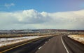 Highway in winter snow covers the desert of Tucson, Arizona Royalty Free Stock Photo