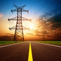 Highways and high-voltage tower Royalty Free Stock Photo