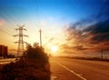 Highways and high-voltage tower Royalty Free Stock Photo