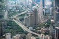 Highways surrounded by green parks and high-rise buildings