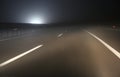 Higway at night with fog and poor visibility Royalty Free Stock Photo
