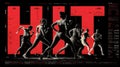 HIIT with silhouetted runners, red accents, data graphics, and a modern aesthetic design Royalty Free Stock Photo