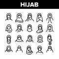 Hijab Collection Muslim Elements Icons Set Vector