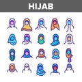 Hijab Collection Muslim Elements Icons Set Vector