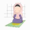 Hijab girl cartoon character, little girl praying vector illustration.