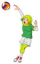 The hijab girl is playing volleyball and throw the ball