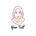 Hijab Logo. Young Lovely Muslim Girl Flat Design, Line Art Logo Vector